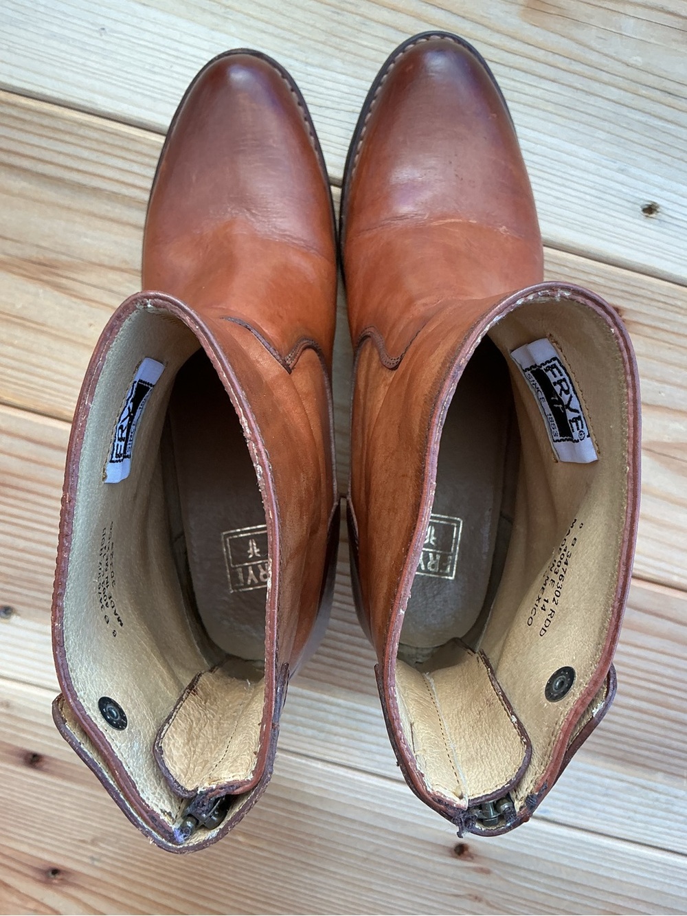 Frye Jackie Leather Ankle Boots 8B Cognac Brown Button Strap Western Block Heel - Picture 7 of 16